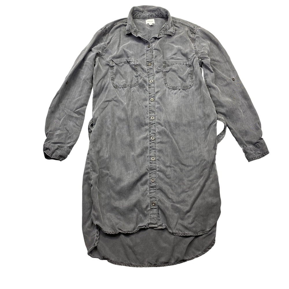 Sneak Peek Gray Tencel Button Front Long Sleeve Shirt Dress Size S Cottagecore